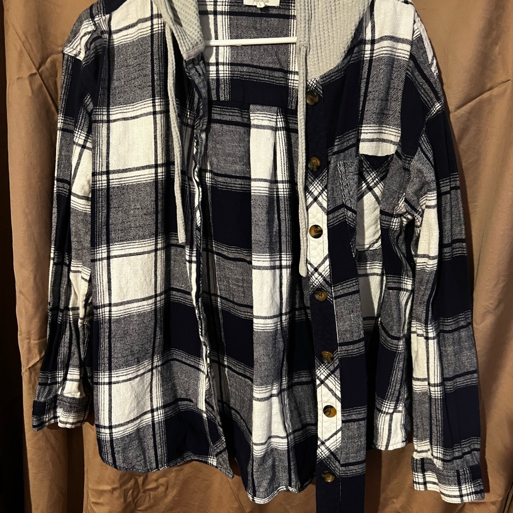 Women's Navy Blue and White Plaid Jacket
